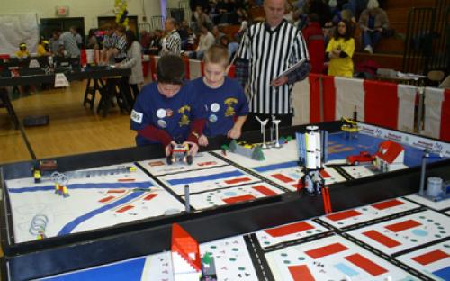 Participants compete in the 2008 FIRST LEGO League Tournament.